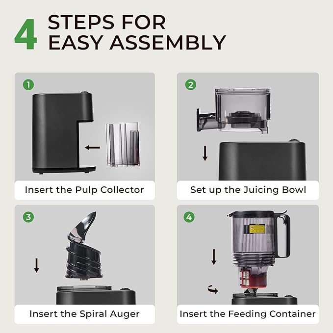 Masticating Juicer with 250W DC Motor, 5.4" Wide Feed Chute, Slow Cold Press Juice Extractor for Whole Fruits & Vegetables, High Juice Yield, DC-Black