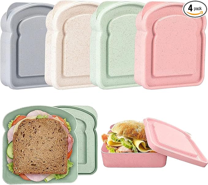 NADUSEP Sandwich Containers, Sandwich Containers for Lunch Boxes Plastic Toast Shape Food Storage Sandwich Box with Lid, BPA Free and Reusable, Microwave & Dishwasher Safe, for Family or Adults