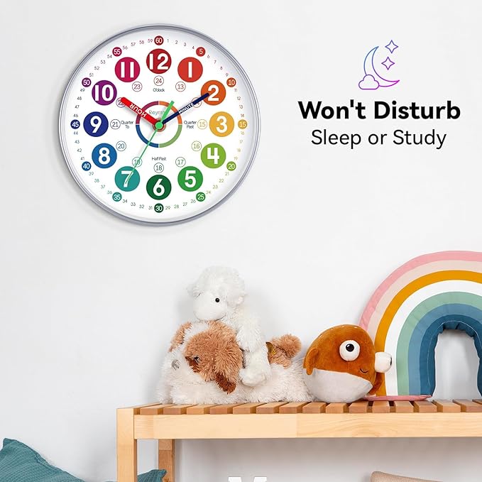 Learning Clock for Kids 14 Inch Large Learning to Tell Time Easily Colorful Teaching Time Clock Silent Non Ticking Battery Operated Decorative for Kids Room Classroom School Bedroom