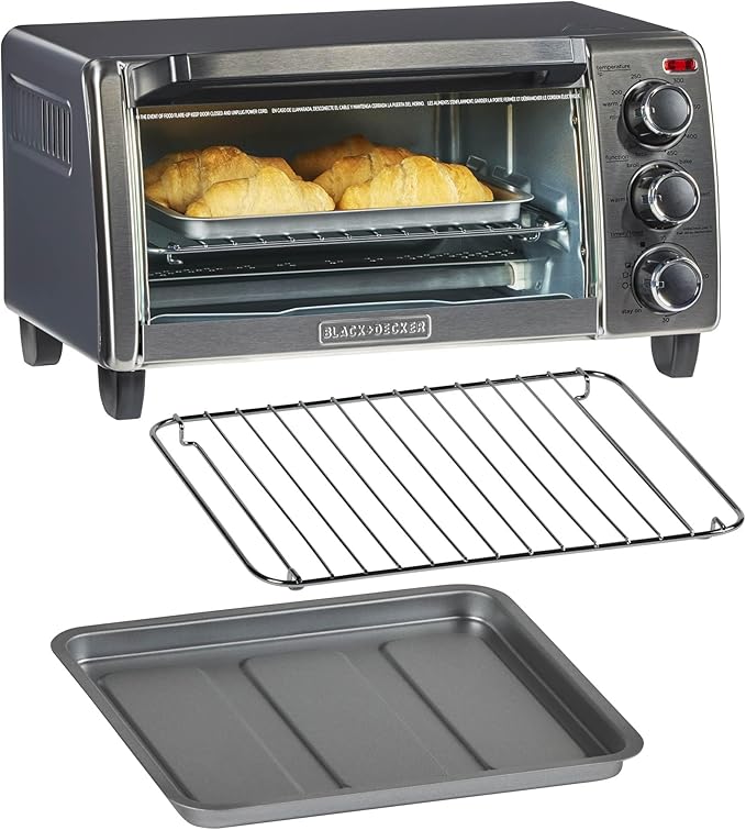 BLACK+DECKER 4-Slice Convection Oven, Stainless Steel, Curved Interior Fits a 9 inch Pizza, TO1313SBD