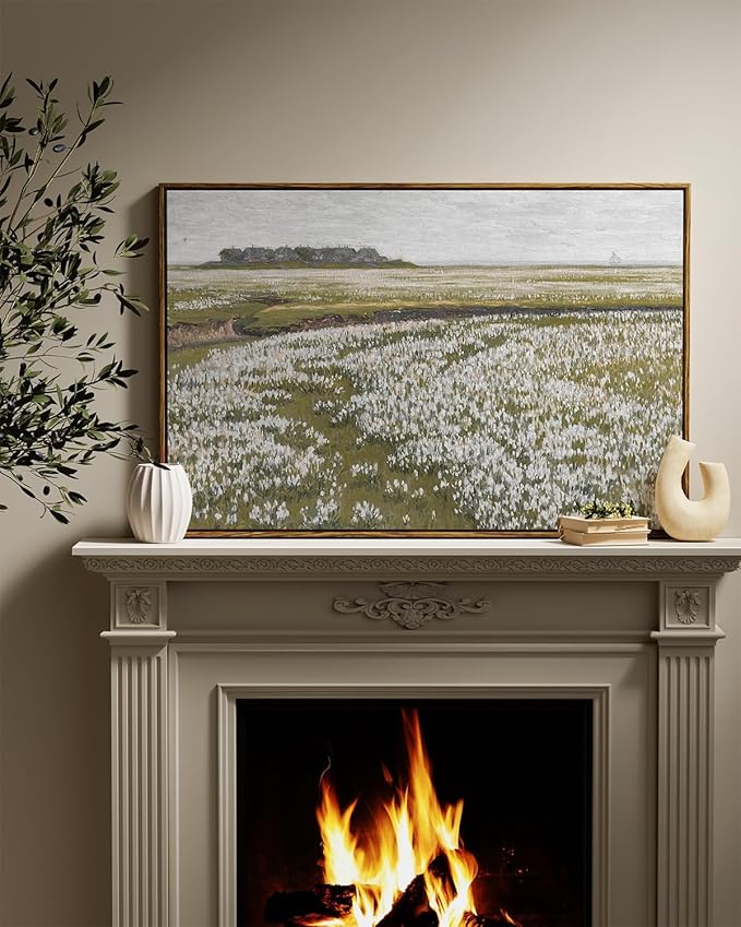 InSimSea Framed Canvas Wall Art Vintage Decor, Classical Grassland Paintings Large Wall Art, Meadow Full of Flowers Wall Hanging Decor for Living Room Farmhouse Bathroom, 24"x36"