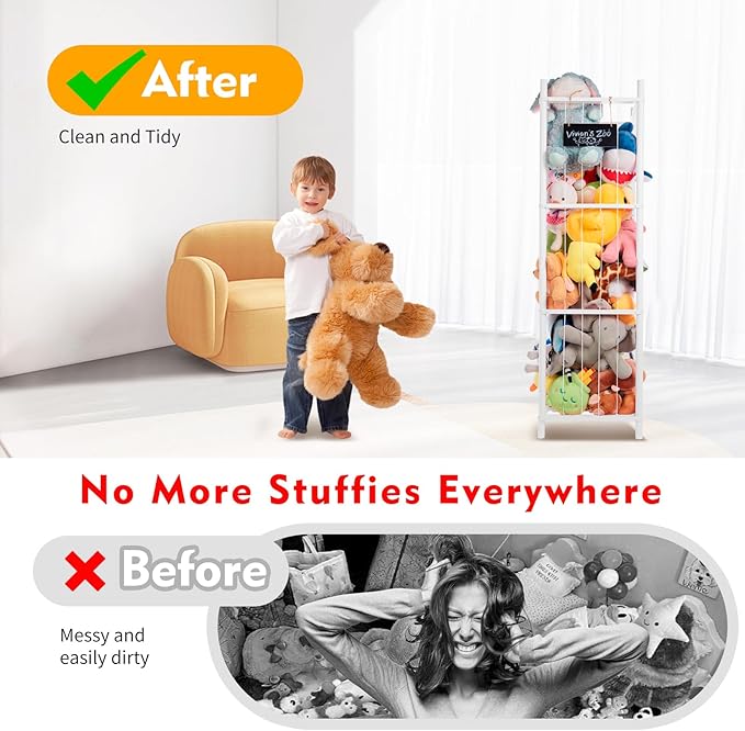 Large Stuffed Animal Storage, Wooden Stuffed Animal Storage Zoo, Toy Holder, Space Saving Toy Zoo for Kidroom, Playroom, Kid’s Gift, White