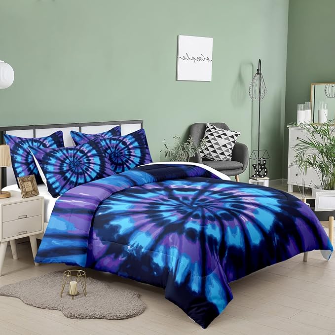 Tailor Shop Swirl Tie Dye Comforter Sets for Women Girls Bohemian Tie Dyed Pattern Bedding Set Bedding Decor Twin Size with 1 Comforter 1 Pillowcase…