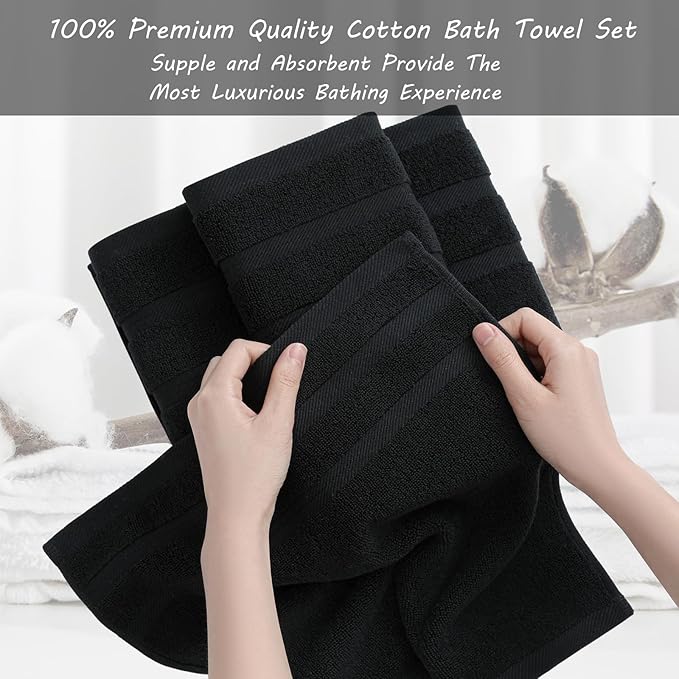 8-Piece Bath Towels Set, 100% Cotton Thick Soft Highly Absorbent Durable, Quick Dry, Bathroom Towels Set (2 Bath Towels, 2 Hand Towels, 4 Washcloths) - Perfect for Daily Use