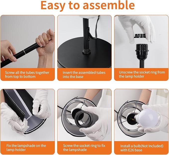 FRIDEKO HOME Floor Lamp with Black Shade, Simple Design with Foot Pedal Switch, Small Tall Lamps for Living Room Bedroom Office, Corner Floor Stand Light with Black Pole Lamp (No Bulb/No Remote)