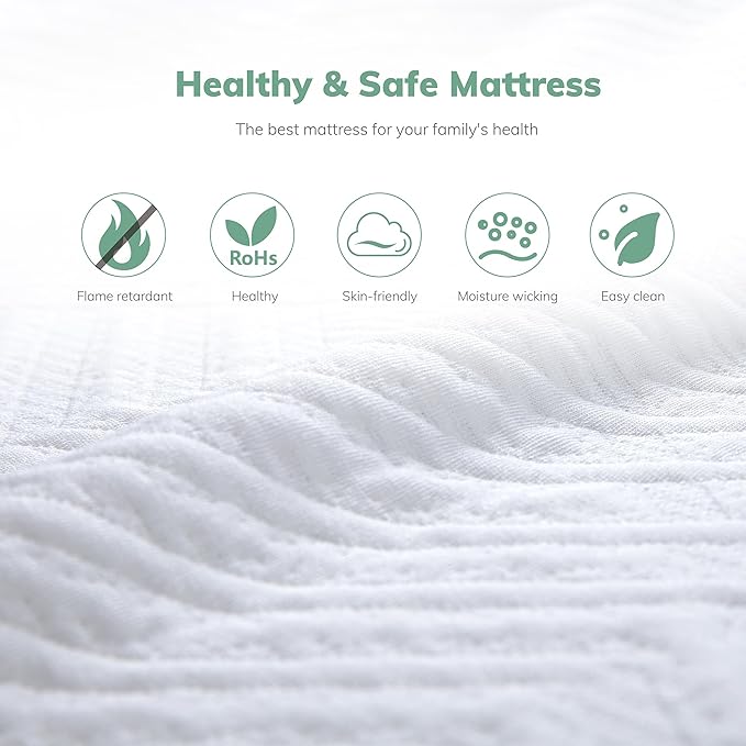 EGO White 10 Inch Queen Green Tea Memory Foam Mattress, Gel Mattress Bed in a Box, CertiPUR-US Certified, Double Mattress, 60"x80", Medium Firm