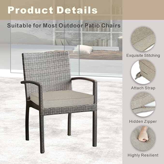 Outdoor Chair Cushions 19 x 19 Inch Set of 4 Water Resistant Seat Cushions with Ties, Outdoor Cushions for Patio Furniture with 3-Year Fade Resistant