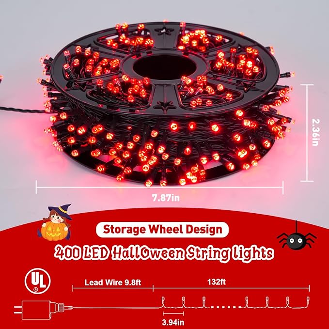 JMEXSUSS 400 LED Red Lights for Halloween, 132ft Halloween String Lights Plug in with Remote, Indoor Outdoor Red Light for Tree Porch Yard House Christmas Decorations