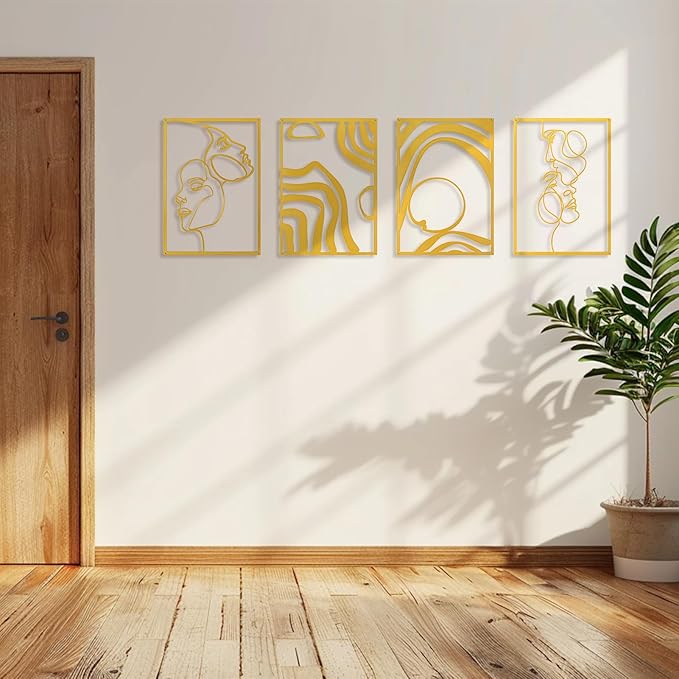 Art3d Metal Wall Art, Set of 4 Black Wall Decor for Living Room Bedroom Hallway Dining Room, Line Art Wall Décor, Life and Romance Story theme Minimalist Wall Art Style