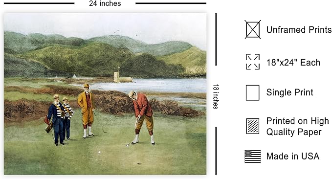 Poster Master Golf Course Print - The Putting Green Painting Poster - Golf & River Art - Landscape Wall Design - Sports Art - Great Office or Living Room Wall Decor - 18x24 Unframed Wall Art