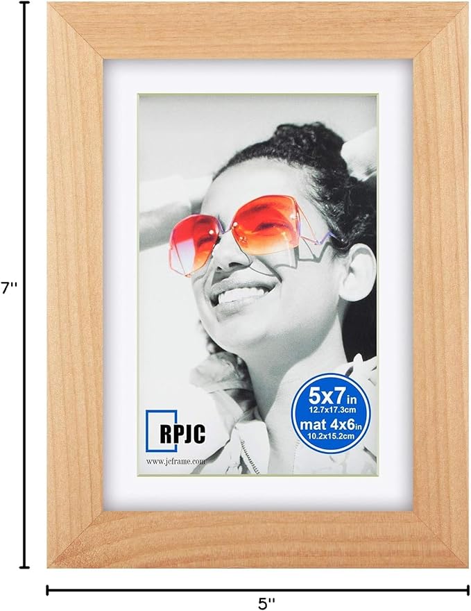 RPJC 5x7 inch Picture Frame Made of Solid Wood and High Definition Glass Display Pictures 4x6 with Mat or 5x7 Without Mat for Wall Mounting Photo Frame Natural
