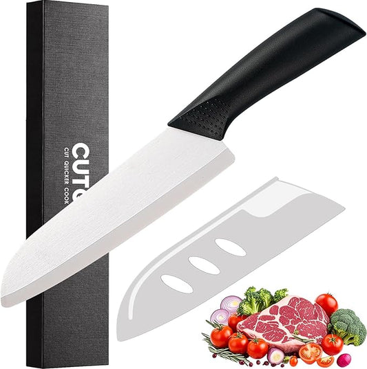 7-inch Ceramic Santoku Knife with Cover - Light, Precise, Sharp Ceramic Knife - Japanese Chef's Kitchen Knives with Gift Box