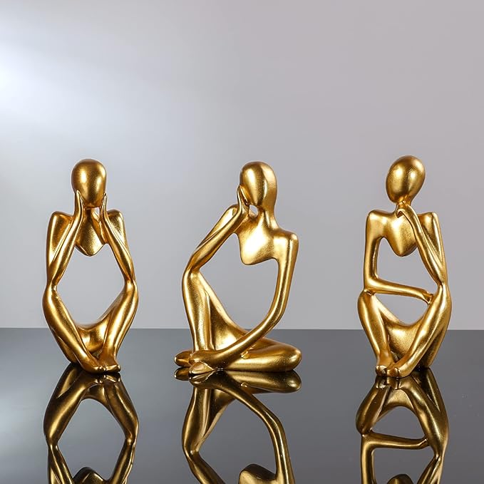 Thinker Statue Gold Decor Abstract Art Sculpture, Golden Resin Collectible Figurines for Home Living Room Office Shelf Decoration,Great Gifts Ideas (Gold)