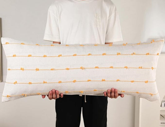 Long Lumbar Throw Pillow Cover 16x36,Stripe Pattern Cotton Yellow Boho Extra Long Decorative Pillow Cover Pillow Case Cushion Cover for Bed Sofa Couch Farmhouse,Skinny Modern Accent