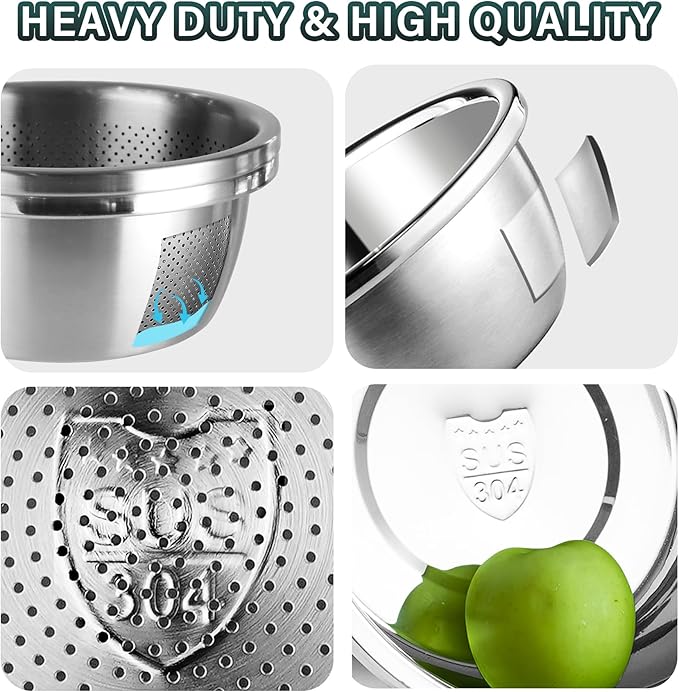 304 Stainless Steel Colander 4QT Microporous Colander & Large Bowl for Kitchen,Rice Strainer with Salad Mixing Bowl for Pasta Straining,Fruit Washing,Vegetable Draining,Food Mixing(2PCs)