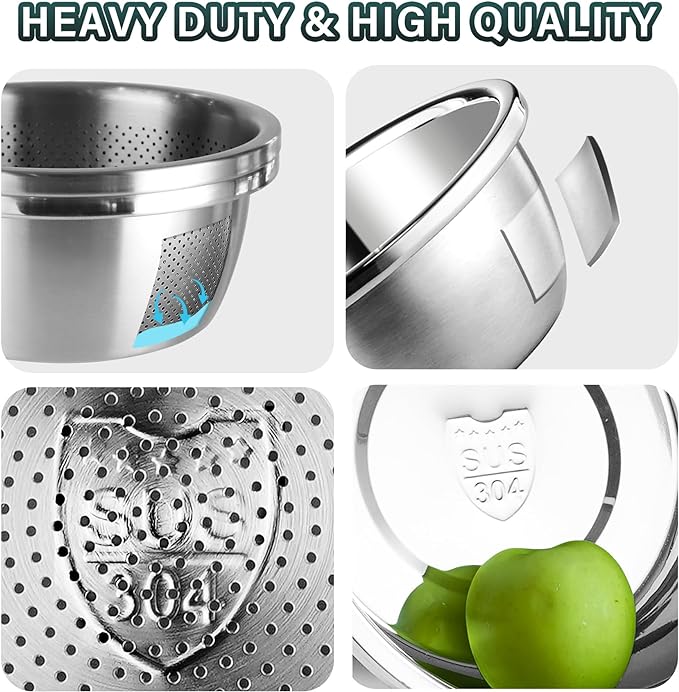 304 Stainless Steel Colander 5QT Microporous Colander & Large Bowl for Kitchen,Rice Strainer with Salad Mixing Bowl for Pasta Straining,Fruit Washing,Vegetable Draining,Food Mixing(2PCs)