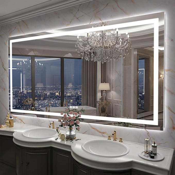 LED Mirror for Bathroom, 77x36 Inch Backlit + Front Lighted Bathroom Vanity Mirror with Lights for Wall, Double Light Strips, 3 Colors, Shatter-Proof, Anti-Fog and Brightness Memory