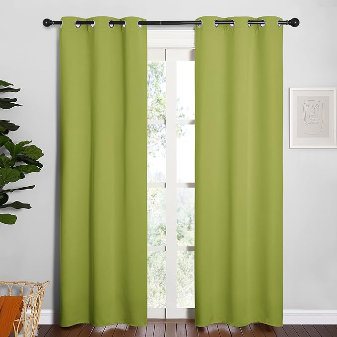 NICETOWN Green Blackout Curtains Window Panels, Window Treatment Thermal Insulated Solid Grommet Blackout Draperies/Drapes for Christmas Bedroom (Set of 2, 34 by 84 Long, Fresh Green)