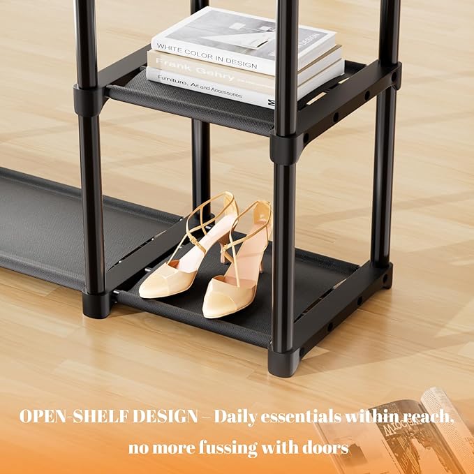 Mavivegue 4-Tier Portable Closet with Shelves & Hanging Rod - Portable Wardrobe Closet for Bedroom, Closet, Dorm - Easy Assembly Clothing Rack with Shelves for Clothes, Shoes, Accessories