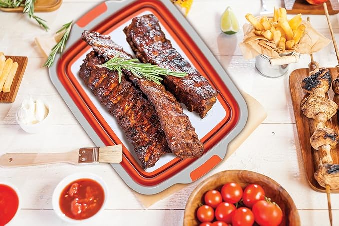 BIRDROCK HOME Collapsible Food Prep & Cutting Board and Grill Caddy Tub with Colander & Lid | Multifunctional Kitchen Vegetable Washing Basket | Silicone Dish Tub for BBQ, Picnic, Tailgate and Camping