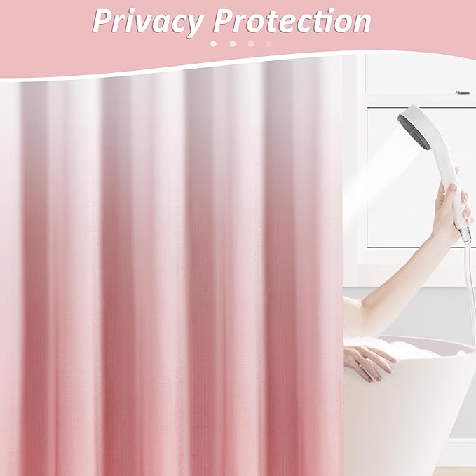 Naturoom Pink Shower Curtains for Bathroom,Ombre Cloth Fabric Shower Curtain Set with 12 Hooks Pink Bathroom Decor 72 x 72