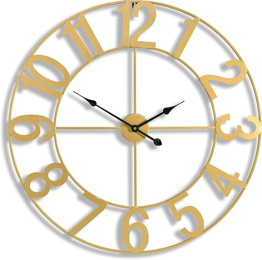 Sorbus 32-Inch Large Wall Clock – Decorative Gold Metal Clock with Black Hands – Silent, Battery Operated, Modern Wall Decor for Living Room, Kitchen, or Office – Great Gift for Housewarming or Office