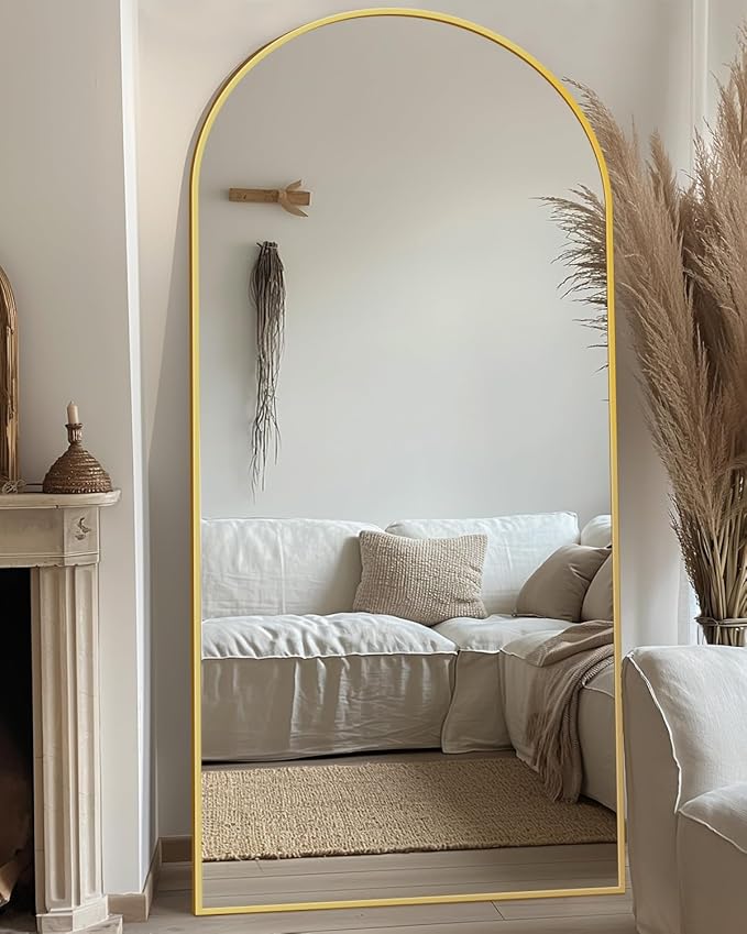 Antok Full Length Mirror, 71"x32" Floor Mirror with Stand, Hanging Mounted Mirrors for Bedroom, Living Room, Cloakroom, Dining Room, Gold, Arched
