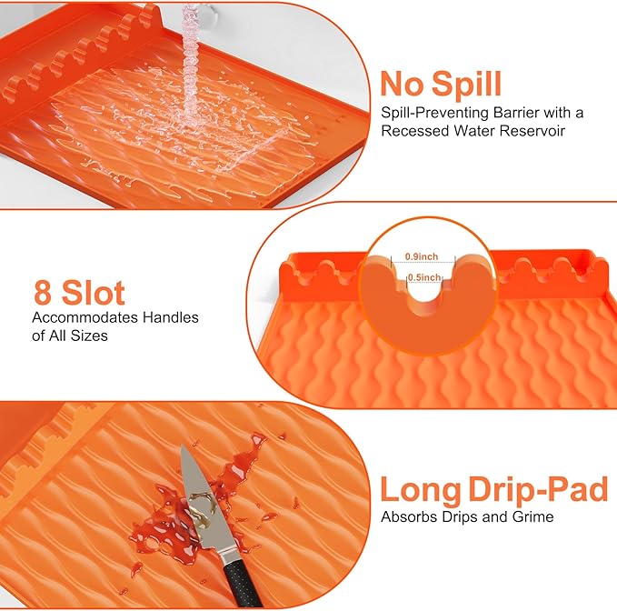 Blackstone Silicone Grill Tool Mat with Drip Pad, Side Mat for Outdoor Kitchen Countertop - Orange