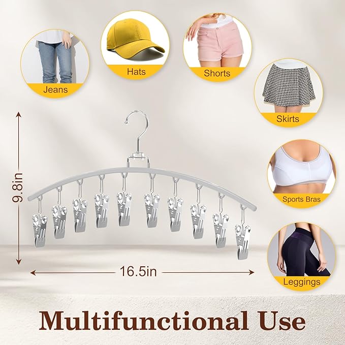 4 Pack Legging Organizer for Closet, Metal Gym Clothes Organizer w/40 Clips Holds 40 Leggings, Scarf Hangers Space Saving, Closet Organizers and Storage, Room Organization Essentials, Grey