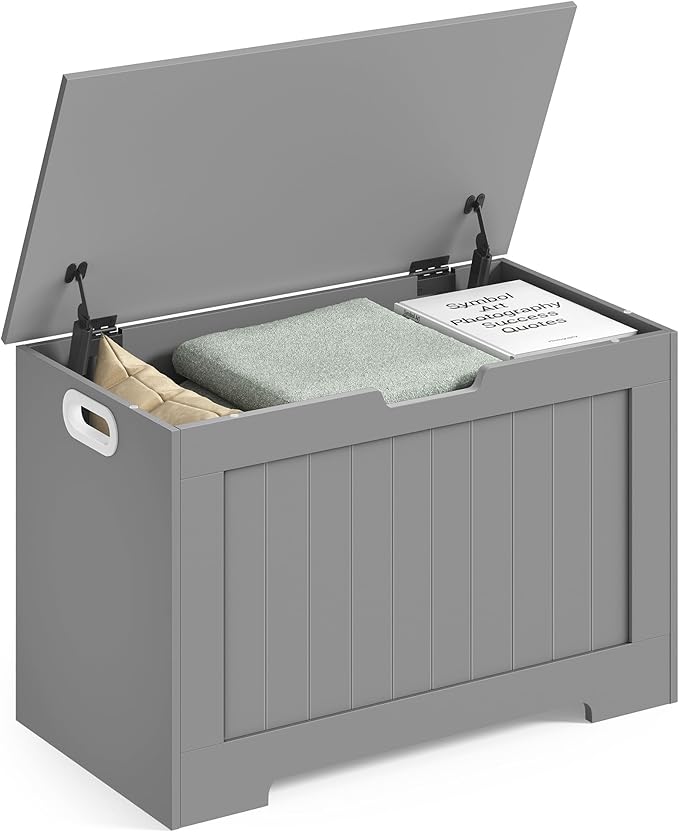 VASAGLE Storage Chest, 29.9 Inches Width Storage Bench, Entryway Bench with 2 Safety Hinges, Shoe Bench, Farmhouse Style, for Entryway, Bedroom, Living Room, Dove Gray ULHS011G01