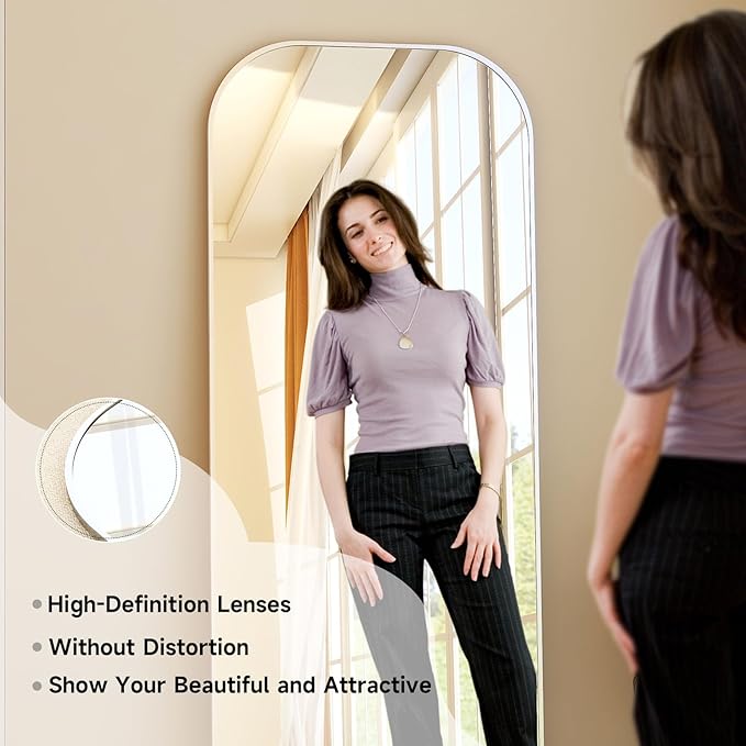 HARRITPURE 71"x26" Full Length Mirror Full Body Mirror Top Rounded Corner Aluminum Frame Hanging or Leaning Wall Floor Mirror with Stand for Living Room Bedroom Cloakroom,Silver