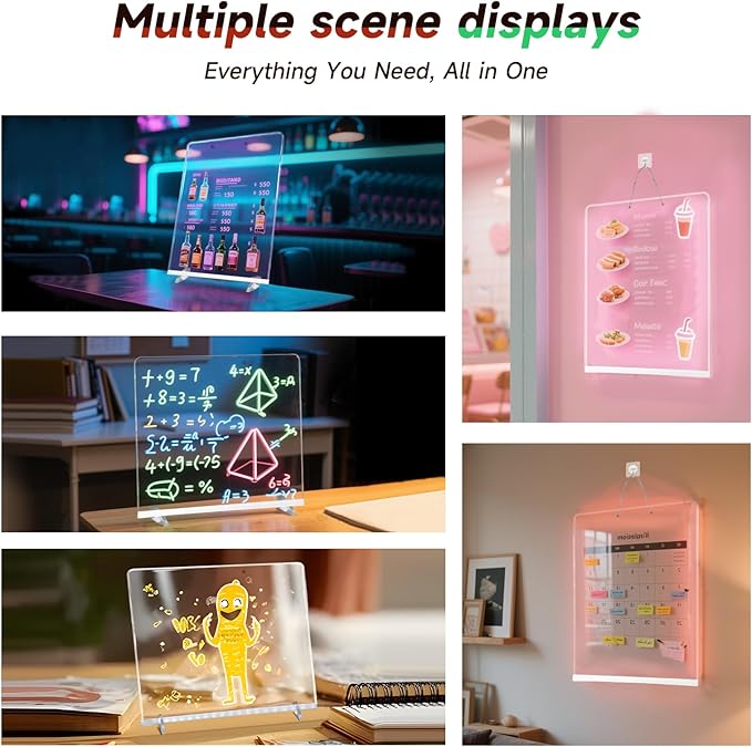 Acrylic Board with 7 LED Light,13.7"*10" LED Drawing Board with 7 Markers,Dynamic Light Led Note Board,Light up Acrylic Dry Erase Board Message Board,Drawing Board for Kids for Office, School, Home