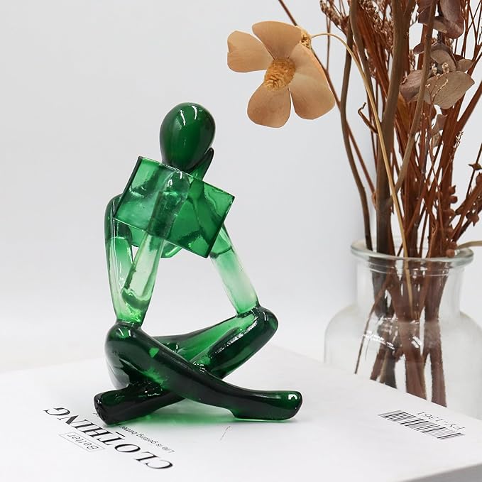 Reading Women Statue, Translucent Green Resin Thinker Sculptures, Abstract Art Ornament, Modern Aesthetic Figurine Decoration for Home Living Room Bedroom Office Shelf Table Desk Bookshelf Decor