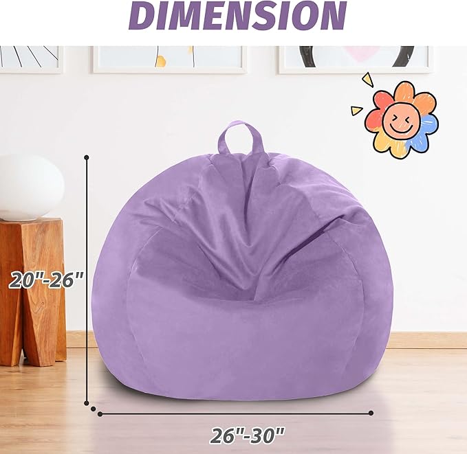 2FT Bean Bag Chair with Ultra Soft Velvet Cover Bean Bag Sofa with Memory Foam Bean Bag Chairs with Large Size Lazy Sofa for Dorm Office Living Room Bedroom Purple 2'