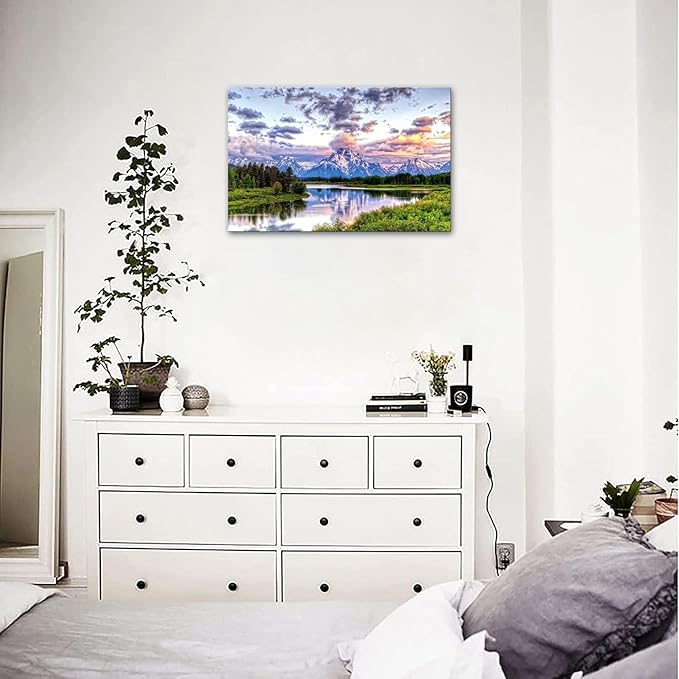 SKASNFAI Grand Teton Wall Art Decor National Park Poster Landscape Canvas Painting Artwork Framed Home Decor for Bedroom Kitchen Living Room (28x44 inch)
