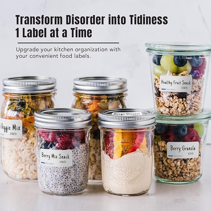 MESS Dissolvable Food Labels, Blank, 1x2 500/Roll - Dissolves in 30 Seconds or Less - Removable Pantry, Meal Prep & Food Storage Labels – Canning & Freezer Use