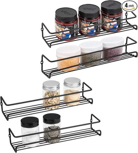 ROFAY Spice Rack Organiser, 4 Pack Wall Mounted Tier Shelf with Adhesive Sticker & Screws for Spices, Herbs, Jars and Other in Cupboard/Kitchen/Cabinets/Pantry