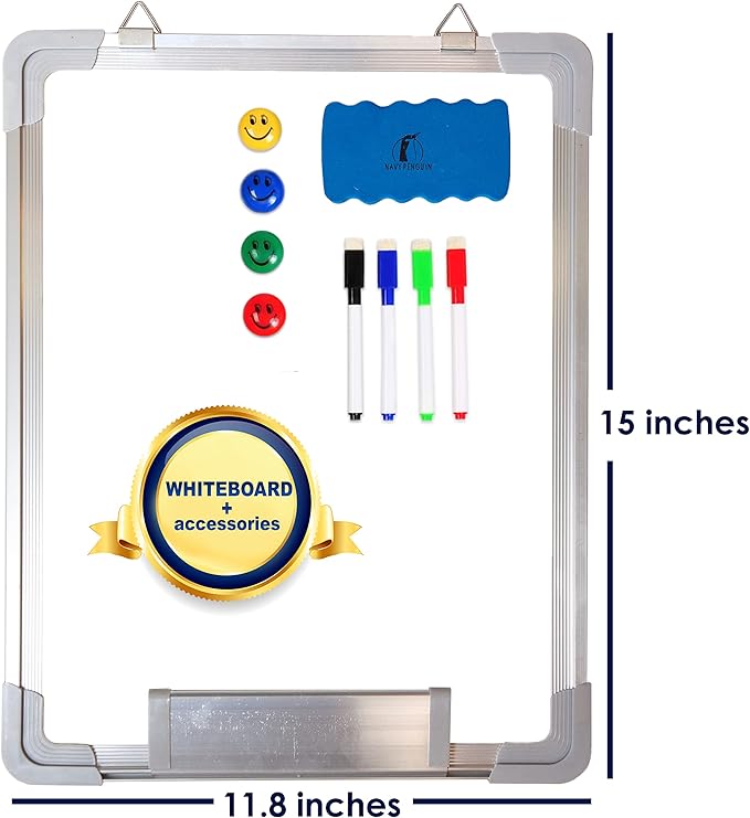 Whiteboard Set - 12 x 15 in Dry Erase Board with 1 Magnetic Dry Eraser, 4 Dry Wipe Markers and 4 Magnets - Small White Board Wall Hanging Marker Board for Home Office School (12x15)