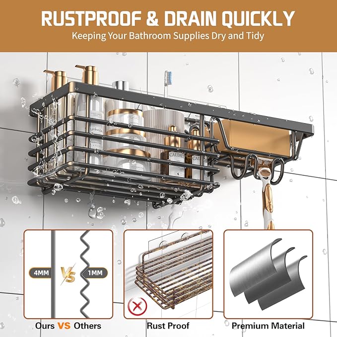 Shower Caddy, 3 Pack Large Capacity Bathroom Organizers and Storage, No Drilling Adhesive Rustproof Shelves with Soap Holder, Home Decor, Black