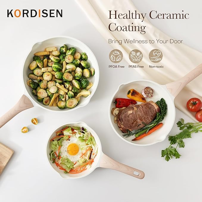 Nonstick Ceramic Frying Pan, 12.5 Inch Ceramic Large Skillet, Healthy Non Toxic Cooking Pan, Stay-Cool Handle, Induction Compatible, PFOA & PFAS Free, White