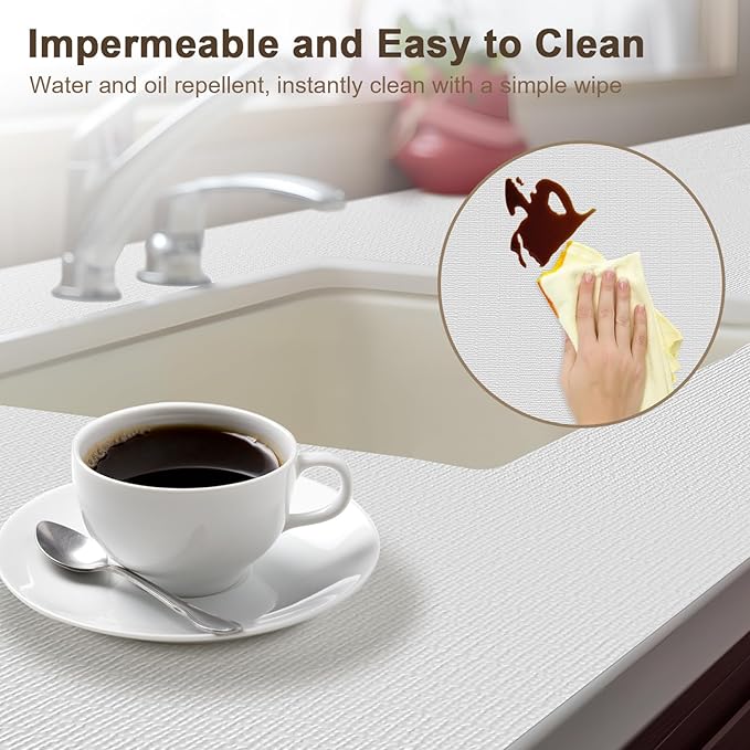 OcePor Non-Adhesive Drawer and Shelf Liner 24IN x 30FT，Non Slip Cabinet and Cupboard Liner, Kitchen Cabinet Liners for Shelves, Waterproof Drawer Shelf Liners for Cabinets/Bathroom Cupboard,White