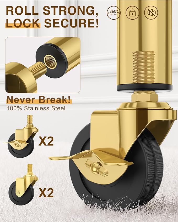 100% Stainless Steel Clothing Rack Load 760LBS, Ultra-Stable Heavy Duty Clothes Rack W/ Reinforced Rubber Ring, Extendable Adjustable Rolling Garment Racks W/ Sturdy Wheel for Portable Hanging Clothes