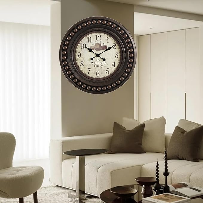 Large Farmhouse Wall Clock,20 inch Rustic Roman Numeral Big Wall Clock for Living Room, Kitchen, Living Room, Bedroom,Battery Operated, Dark Bead Brown