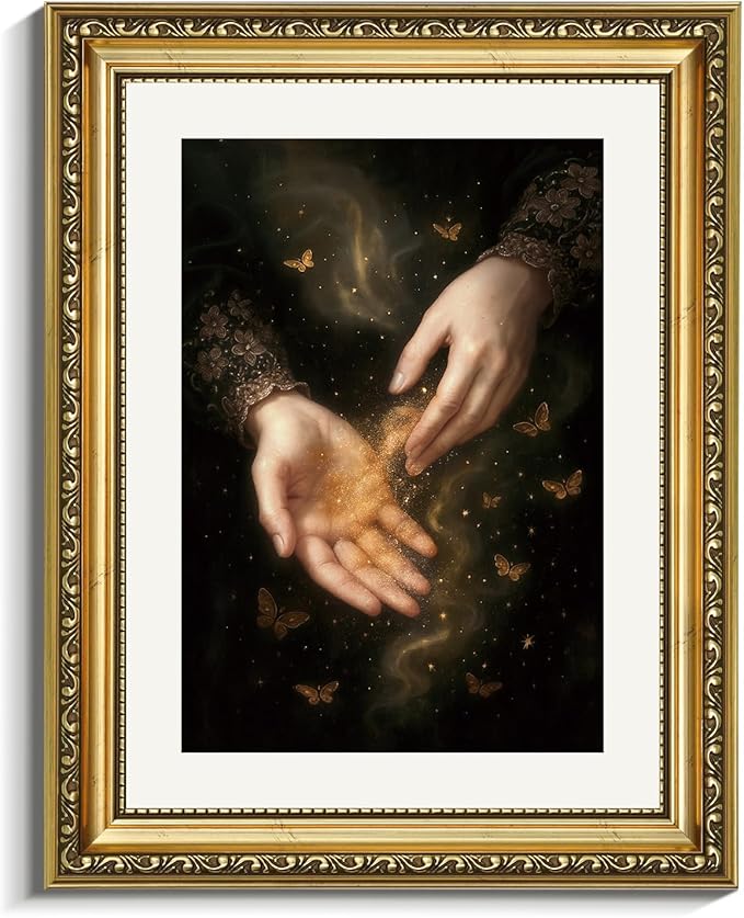 VIYYIEA Gold Framed Wall Art, Magic Hands Hallween Canvas Print Home Decor Vintage Art Painting Picture Bathroom Wall Decor, Magical Artwork for Living Room Bedroom Kitchen Office - 14L x 11W
