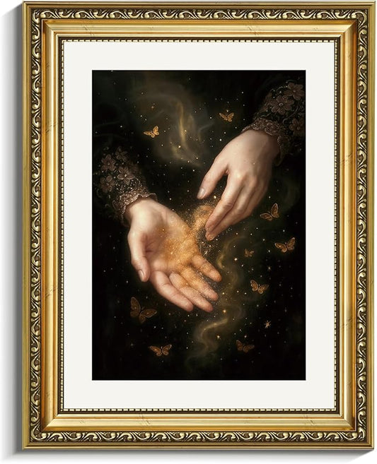VIYYIEA Gold Framed Wall Art, Magic Hands Hallween Canvas Print Home Decor Vintage Art Painting Picture Bathroom Wall Decor, Magical Artwork for Living Room Bedroom Kitchen Office - 14L x 11W