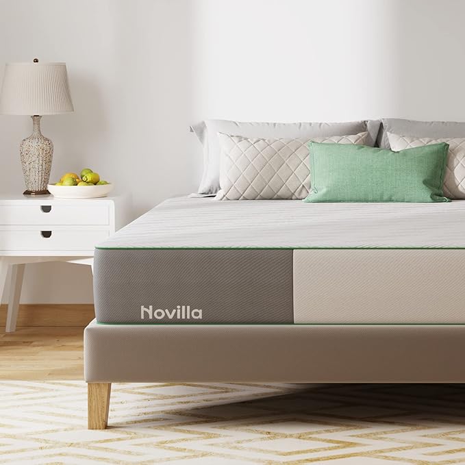Novilla Queen Mattress, 10 Inch Gel Memory Foam Mattress Queen Size for Cool Night Sleep & Pressure Relief, Medium Firm with Breathable Bamboo Cover, Mattress in a Box, Lullaby