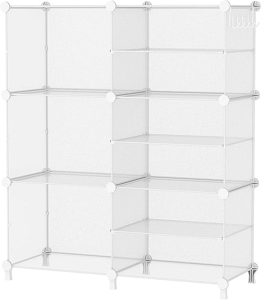 AWTATOS Closet Organizer 6 Cube Storage Shelves Portable Closet Clothes Organizers and Storage Stackable Cubby Shelving for Closet Bedroom Living Room Office, Transparent Twill