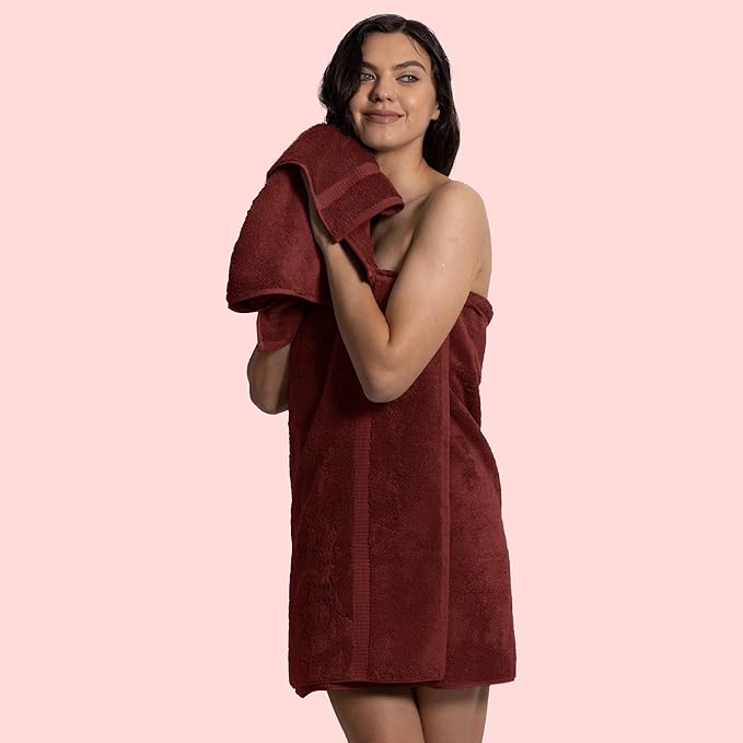 Chakir Turkish Linens 100% Cotton Premium Turkish Towels for Bathroom | 30'' x 60'' Large Bath Towels (4 Piece, Cranberry)