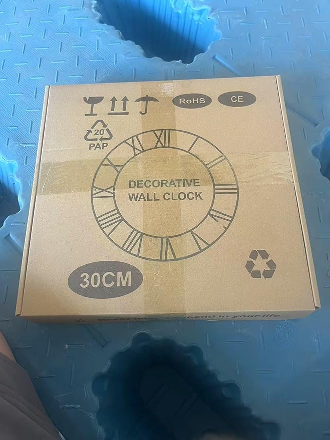 Maxstar Wall Clock Battery Operated,Silent Non-Ticking Modern Rustic Metal Round Clocks Small for Living Room/Bedroom/Office/Kitchen/Farmhouse Home Decor-12 Inch(Yellow-Wood)