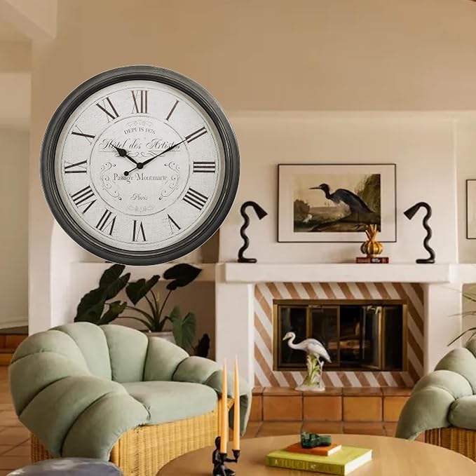 Extra Large Wall Clock, 30 Inch, Brown White, Silent Non-Ticking Quartz Movement, Battery Operated, Decorative Roman Numeral, Stylish Clock Living Room, Office, Home Decor